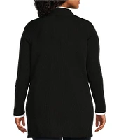 Jones New York Plus Size Icon Side Slit Hem Open-Front Cardigan