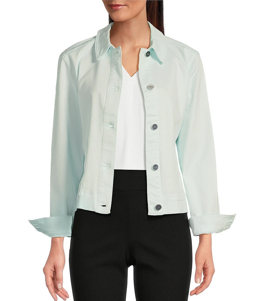 Jones New York Point Collar Patch Pocket Denim Jacket