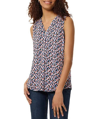 Jones New York Printed Moss Crepe V-Neck Sleeveless Relaxed Fit Top