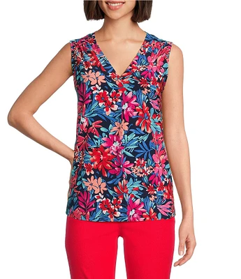 Jones New York Printed Pleat Front Shell