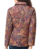 Jones New York Printed Quilt Snap Front Patch Pocket Jacket