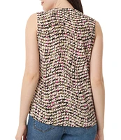 Jones New York Printed V Neckline Sleeveless Pleat Front Blouse