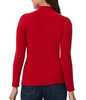 Jones New York Ribbed Button Placket Mock Neck Raglan Long Sleeve Sweater