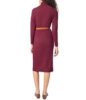 Jones New York Ribbed Turtleneck Long Sleeve Belted Dress