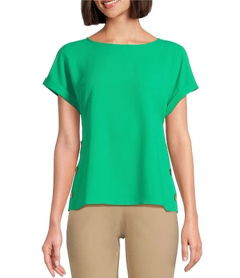 Jones New York Round Neck Short Sleeve Button Detail Blouse