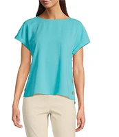 Jones New York Round Neck Short Sleeve Button Detail Blouse