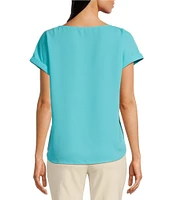 Jones New York Round Neck Short Sleeve Button Detail Blouse
