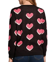 Jones New York Scatter Heart Crew Neck Long Sleeve Knit Top