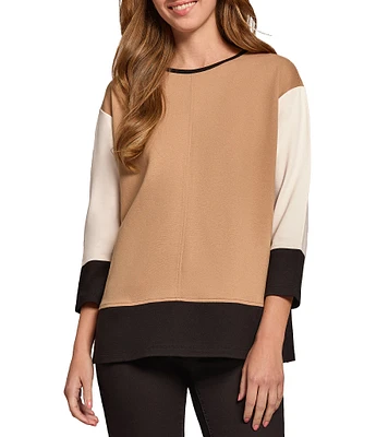 Jones New York Serenity Knit Color-Blocked Crew Neck 3/4 Dolman Sleeve Tunic