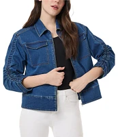 Jones New York Shirred Sleeve Zip Front Denim Jacket