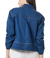 Jones New York Shirred Sleeve Zip Front Denim Jacket