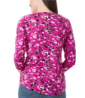 Jones New York Stretch Floral Print V Neckline 3/4 Sleeve Top