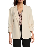 Jones New York Stretch Twill Notch Lapel Scrunch Sleeve Open Front Jacket