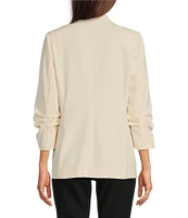 Jones New York Stretch Twill Notch Lapel Scrunch Sleeve Open Front Jacket
