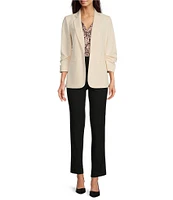 Jones New York Stretch Twill Notch Lapel Scrunch Sleeve Open Front Jacket