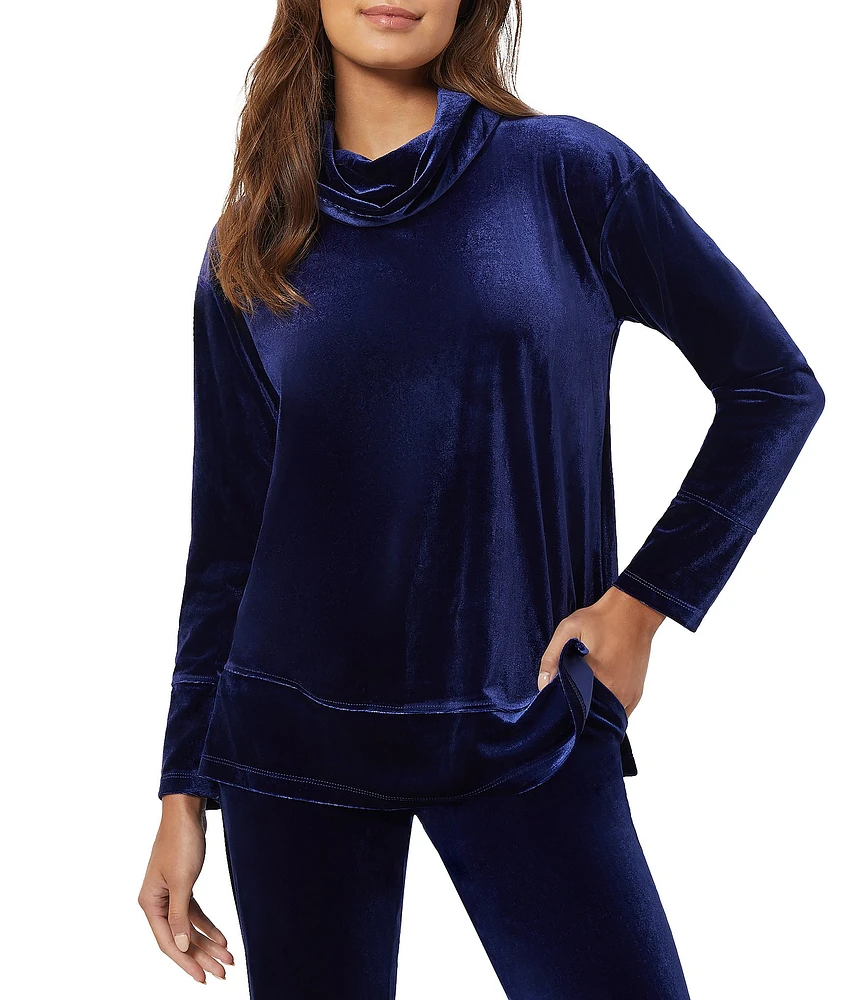 Jones New York Stretch Velour Cowl Neck Long Sleeve Tunic