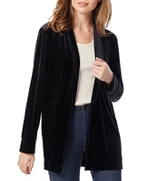 Jones New York Stretch Velour Long Sleeve Open Front Cardigan