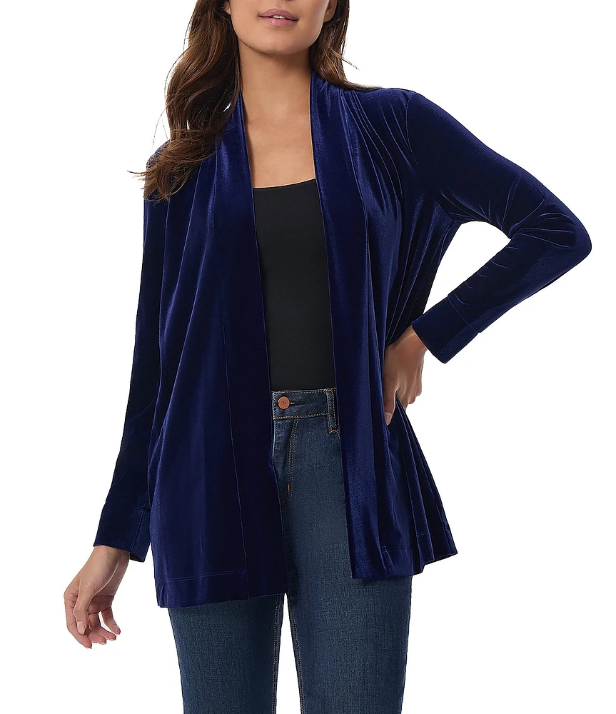 Jones New York Stretch Velour Long Sleeve Open Front Cardigan