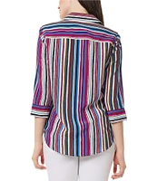 Jones New York Stripe Collared Neckline Long Sleeve Button Front Shirt