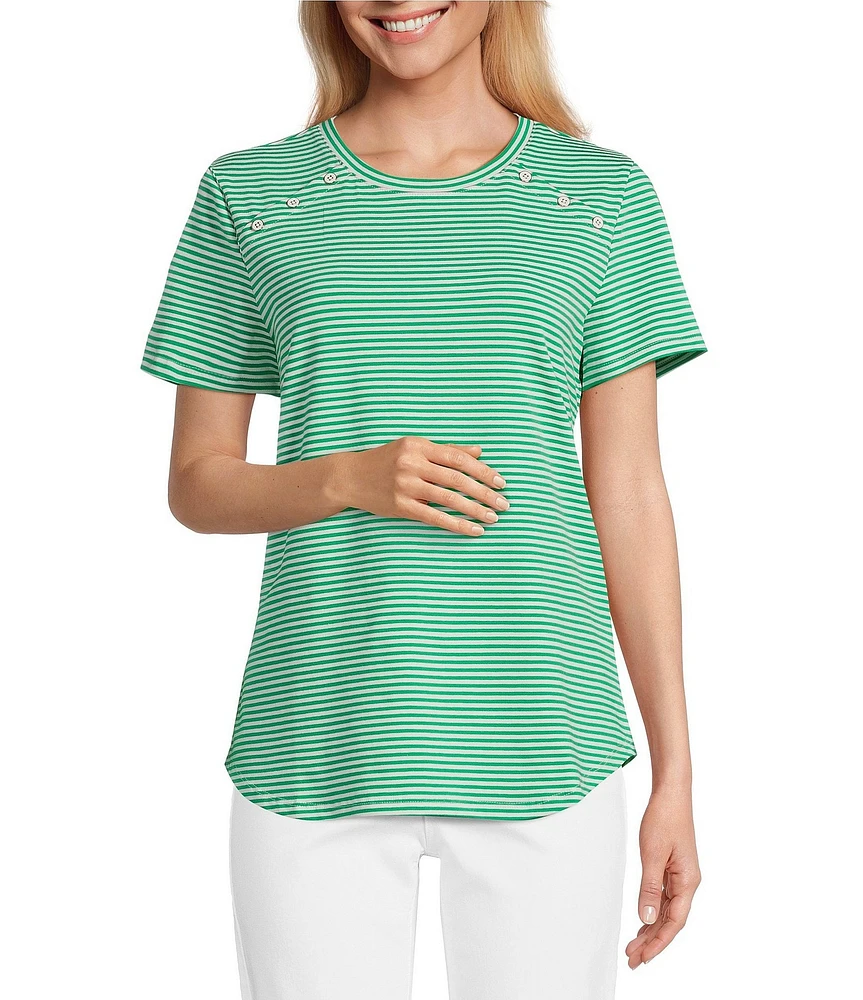 Jones New York Stripe Crew Neck Short Sleeve Tee