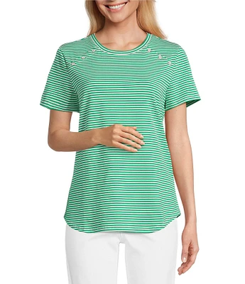 Jones New York Stripe Crew Neck Short Sleeve Tee