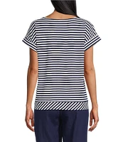 Jones New York Stripe Dolman Sleeve Crew Neck Side Tie Shirt