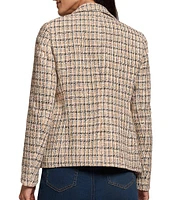 Jones New York Tweed Faux Double-Breasted Notch Lapel Open-Front Jacket