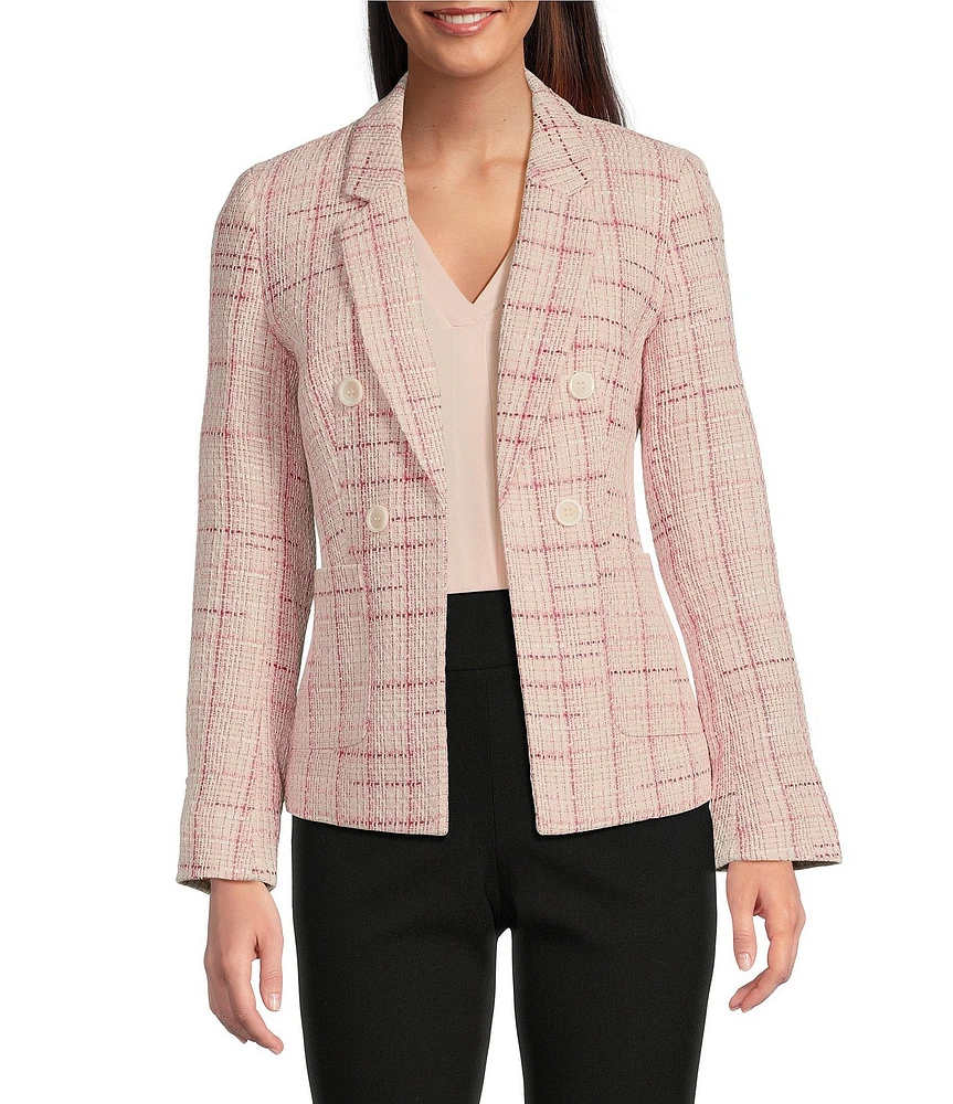 Jones New York Tweed Notch Lapel Long Sleeve Open Front Jacket