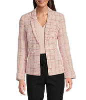 Jones New York Tweed Notch Lapel Long Sleeve Open Front Jacket