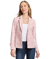 Jones New York Tweed Notch Lapel Long Sleeve Open Front Jacket
