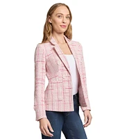 Jones New York Tweed Notch Lapel Long Sleeve Open Front Jacket