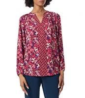 Jones New York Twin Printed Split-V Neck Long Raglan Sleeve Blouse