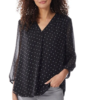 Jones New York V-Neck 3/4 Sleeve Printed Blouse