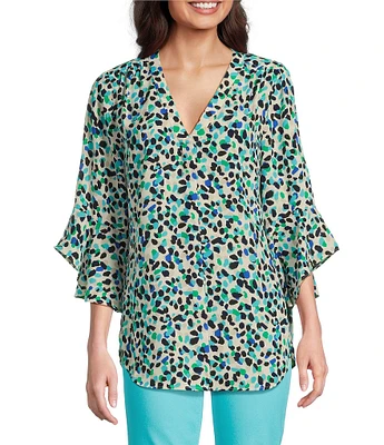 Jones New York V-Neck Flare Sleeve Tunic