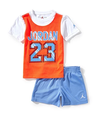 Jordan Little Boys 2T-7 Short-Sleeve Color Blocked Mesh T-Shirt & Solid Mesh Knit Shorts Set