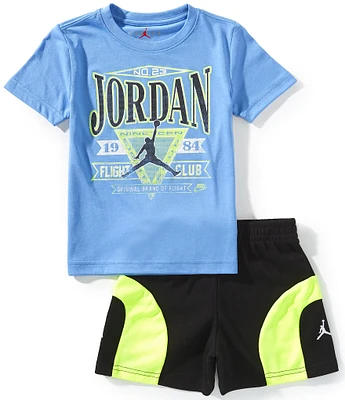 Jordan Little Boys Short Sleeve Flight Club Era T-Shirt & Color Block French Terry Shorts Set