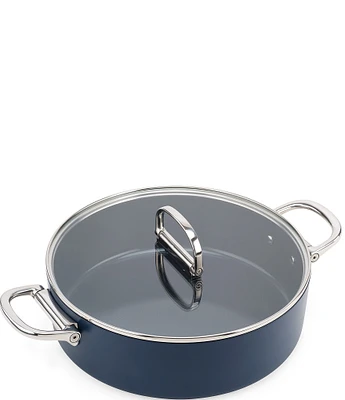 Joseph Joseph Space Folding Handle Ceramic Non-Stick Dark Blue 5-Quart Shallow Casserole Pan & Lid