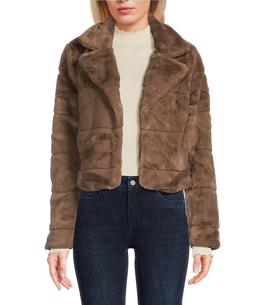 Jou Jou Faux Fur Notched Collar Crop Jacket