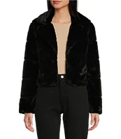 Jou Jou Faux Fur Notched Collar Crop Jacket