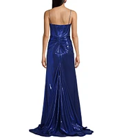 Jovani Metallic Sweetheart Neck Fitted Corset Beaded Bodice Side Slit Dress