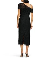 JS Collections Addilyn Asymmetrical One Shoulder Soutache Mesh Sheath Midi Dress