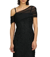 JS Collections Addilyn Asymmetrical One Shoulder Soutache Mesh Sheath Midi Dress