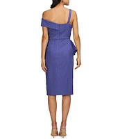 JS Collections Aerith Asymmetrical Sweetheart Neck One Sleeve Ruffle Front Stretch Jacquard Sheath Dress