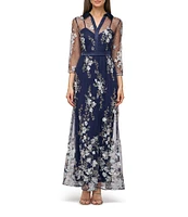 JS Collections Azalea Illusion 3/4 Sleeve Embroidered Mesh Shirtdress