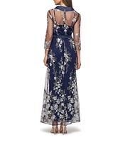 JS Collections Azalea Illusion 3/4 Sleeve Embroidered Mesh Shirtdress