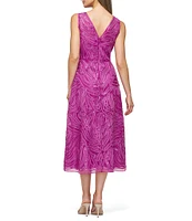 JS Collections Capri V-Back Sleeve Sequin Embroidered Soutache Fit & Flare Midi Dress