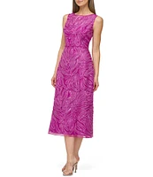 JS Collections Capri V-Back Sleeve Sequin Embroidered Soutache Fit & Flare Midi Dress