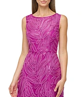 JS Collections Capri V-Back Sleeve Sequin Embroidered Soutache Fit & Flare Midi Dress