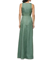 JS Collections Della V-Neck Pleated Bodice 3D Floral Applique Organza Aline Gown