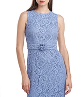 JS Collections Floral Lace Round Neckline Sleeveless Flounce Hem Dress